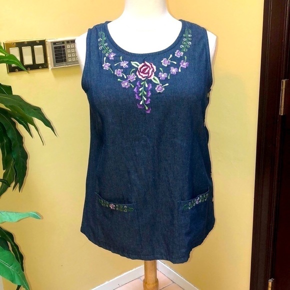 Anthony Richards Tops - Anthony Richards Women’s Vintage Floral Denim Tunic Blouse Size Large